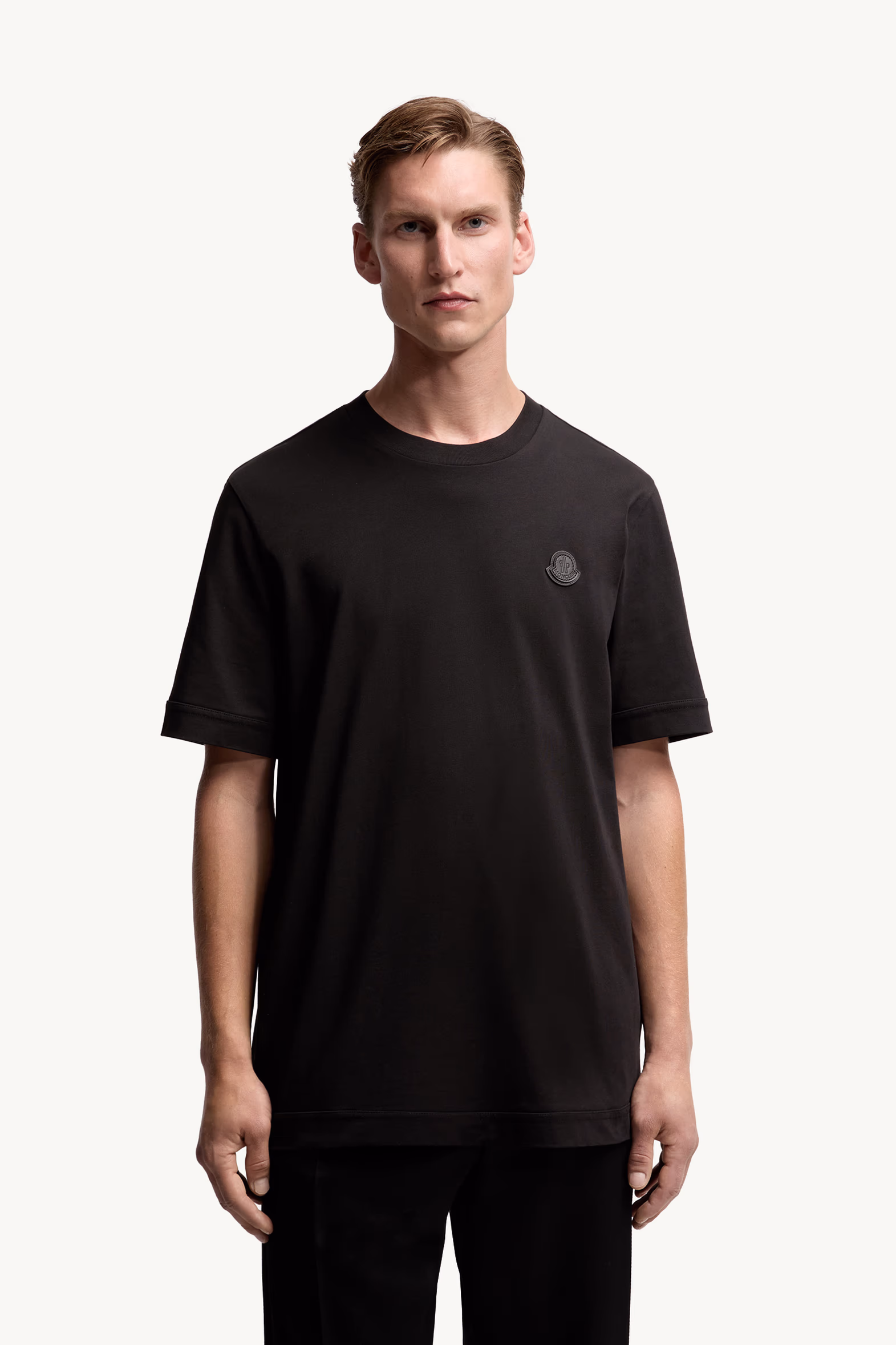 Camiseta de algodón con parche con logotipo Hombre Negro Moncler 3